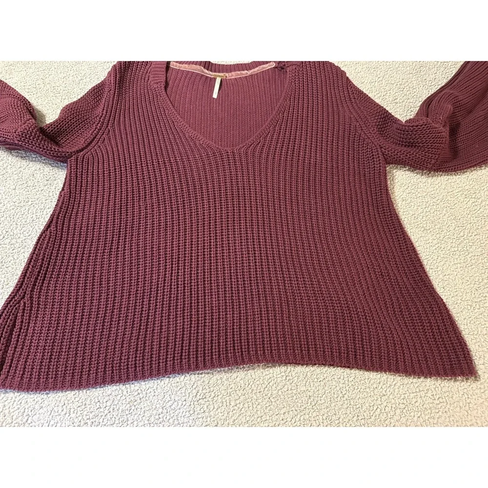 Free People Damsel V-Neck Sweater Bell Sleeve Maroon Knit Boho Hippie Women's L